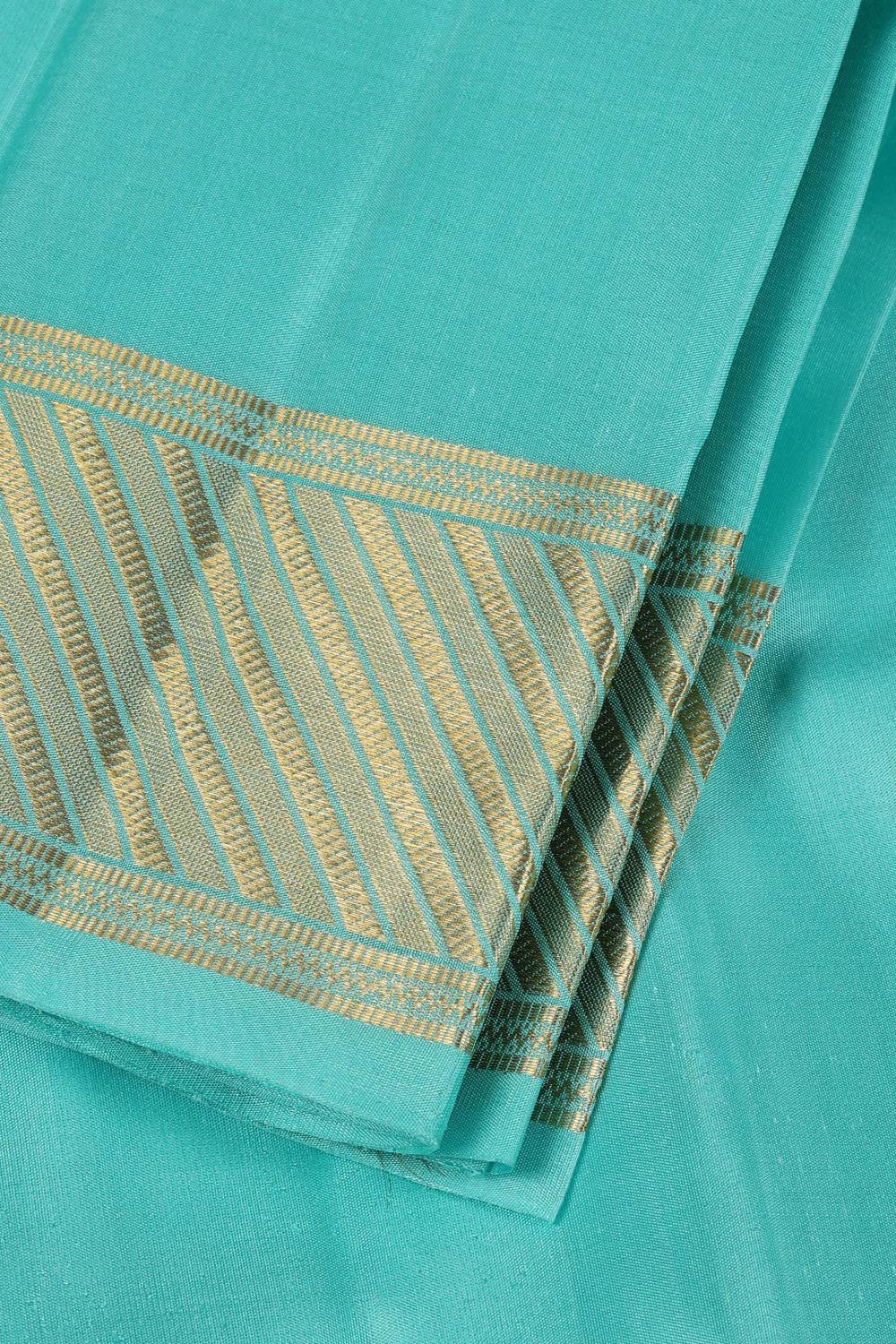 Image of Venkatagiri Silk Turquoise-Blue Traditional Dhoti With Kanduva (8 X 4)